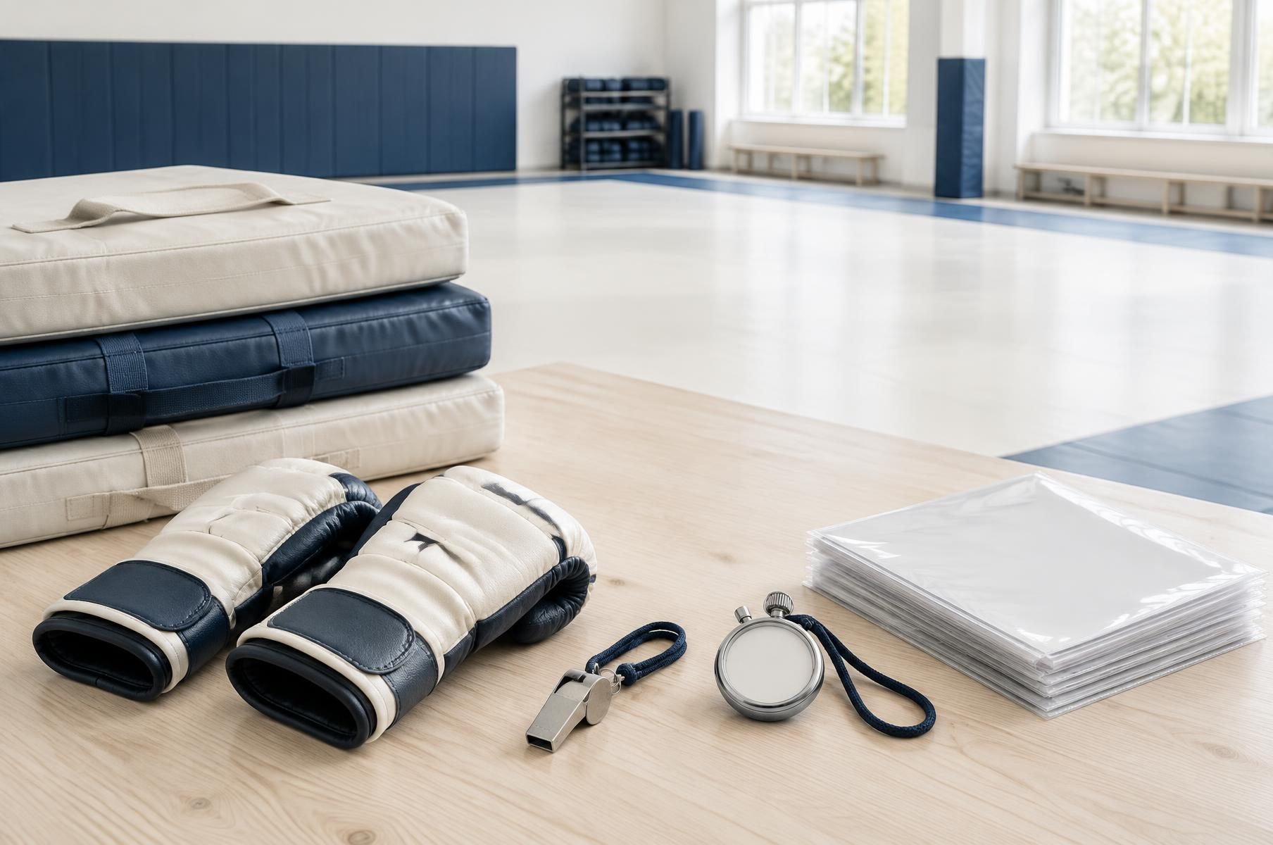Material de entrenamiento y documentación preparados junto a una sala de formación