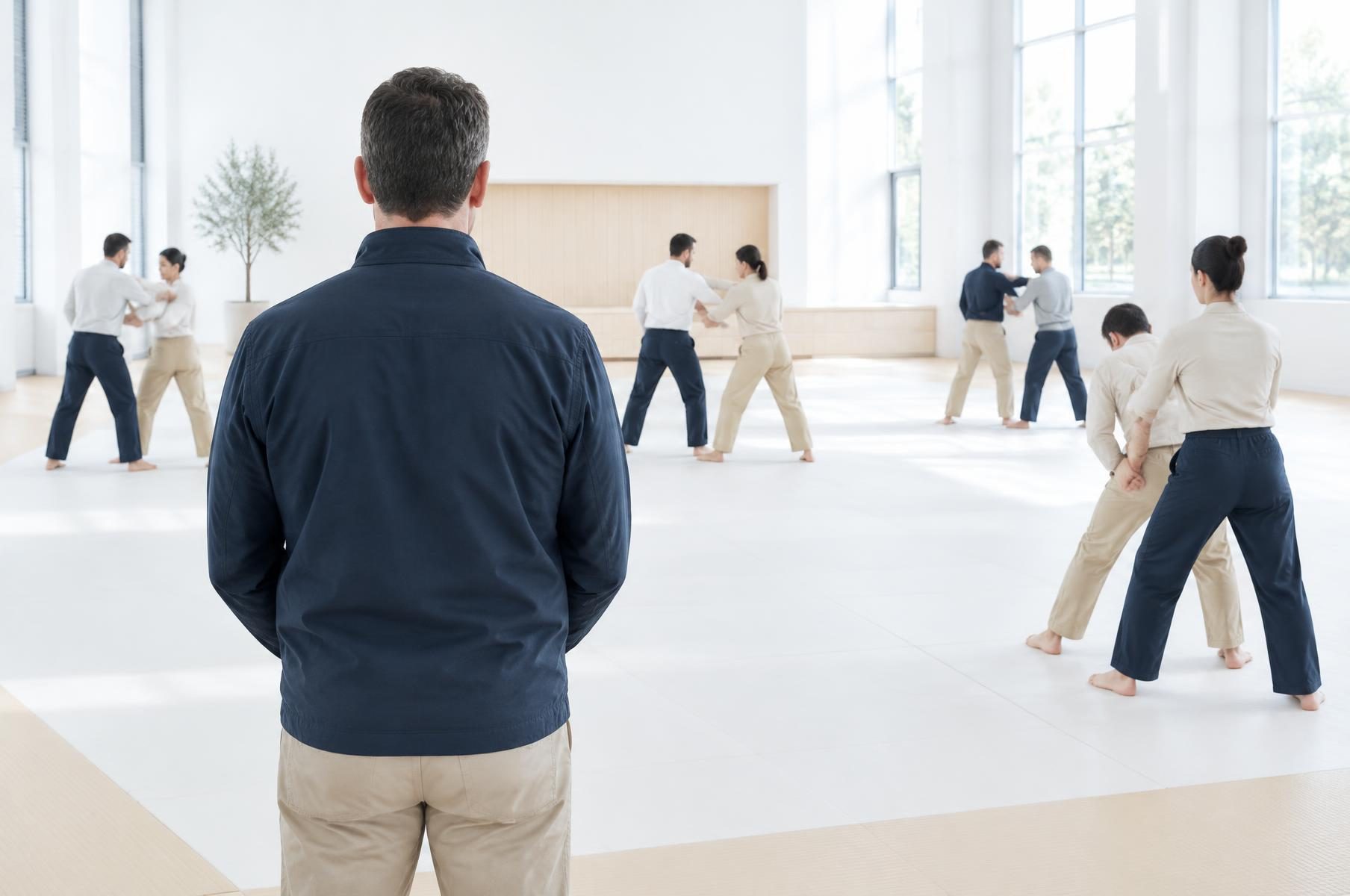 Instructor principal supervisa varios ejercicios por parejas